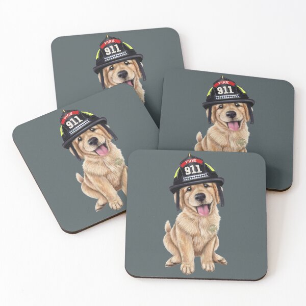 Item preview, Golden Retriever puppy in a firefighter hat designed and sold by Mehu.