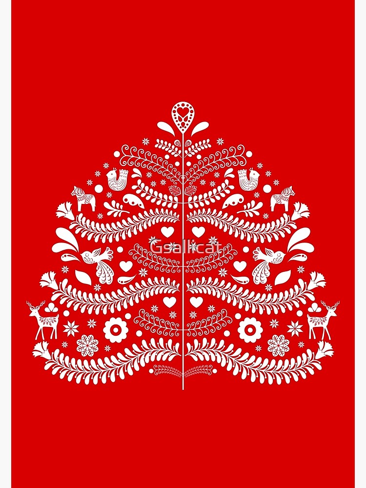 Nordic Christmas Tree Cards in Red