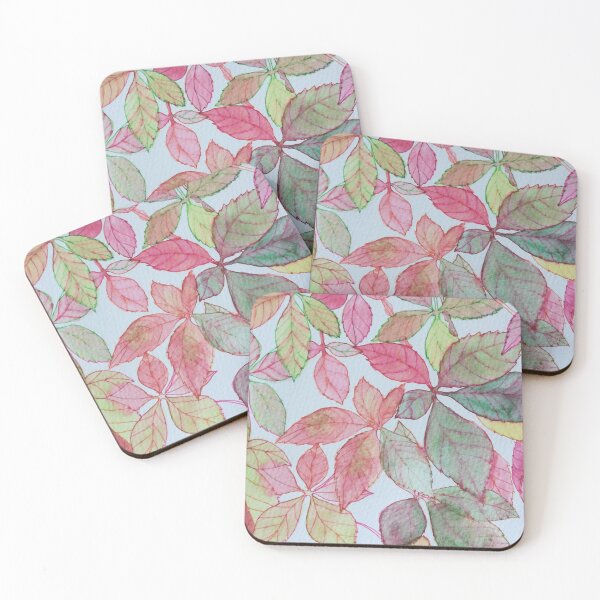 Item preview, Pink red green yellow autumn leaves watercolour painting pattern  designed and sold by esvb.