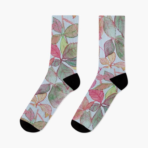 Item preview, Pink red green yellow autumn leaves watercolour painting pattern  designed and sold by esvb.