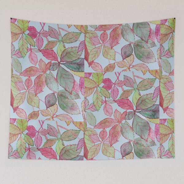 Item preview, Pink red green yellow autumn leaves watercolour painting pattern  designed and sold by esvb.