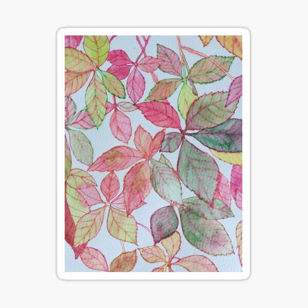 Item preview, Pink red green yellow autumn leaves watercolour painting pattern  designed and sold by esvb.