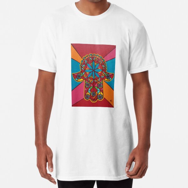 Flower Power Hamsa by Harriette Knight Long T-Shirt