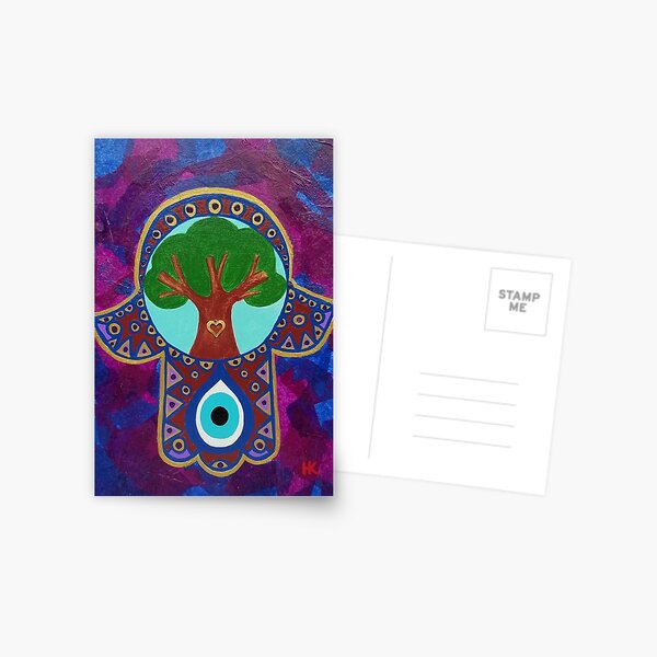 Tree of Life Hamsa with Evil Eye by Harriette Knight Postcard