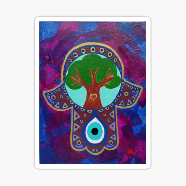 Tree of Life Hamsa with Evil Eye by Harriette Knight Sticker