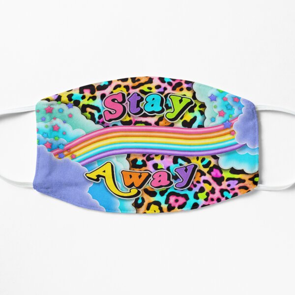 "Stay Away" Funny Nostalgic Aesthetic Rainbow Leopard Print Glitter Pattern with Stars and Clouds Flat Mask