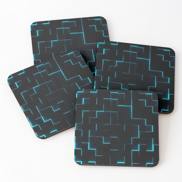 Item preview, Fondo de patrón geométrico de cubos negros desplazados aleatoriamente con resplandor azul designed and sold by UDDesign.