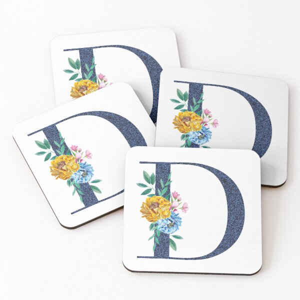 Item preview, Blue Glitter Font with Floral Bouquet Monogram D designed and sold by TheFamilyVan.