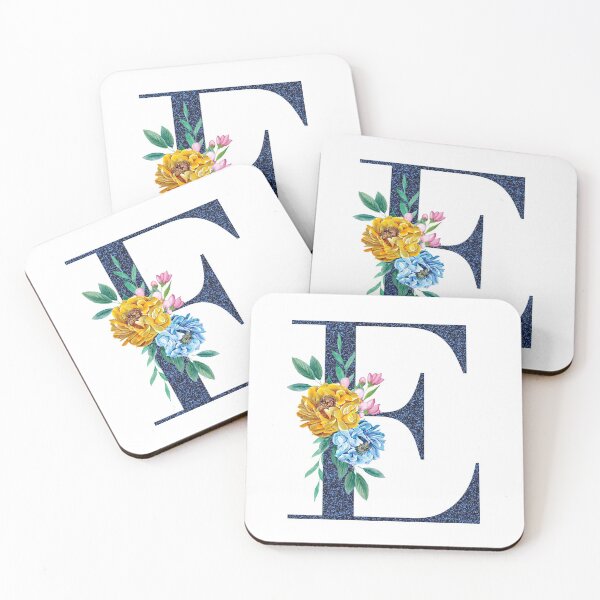 Item preview, Blue Glitter Font with Floral Bouquet Monogram E designed and sold by TheFamilyVan.