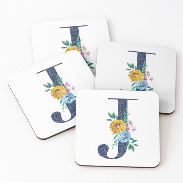 Item preview, Blue Glitter Font with Floral Bouquet Monogram J designed and sold by TheFamilyVan.