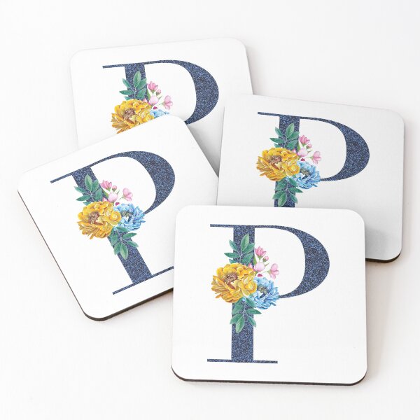 Item preview, Blue Glitter Font with Floral Bouquet Monogram P designed and sold by TheFamilyVan.