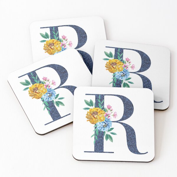 Item preview, Blue Glitter Font with Floral Bouquet Monogram R designed and sold by TheFamilyVan.