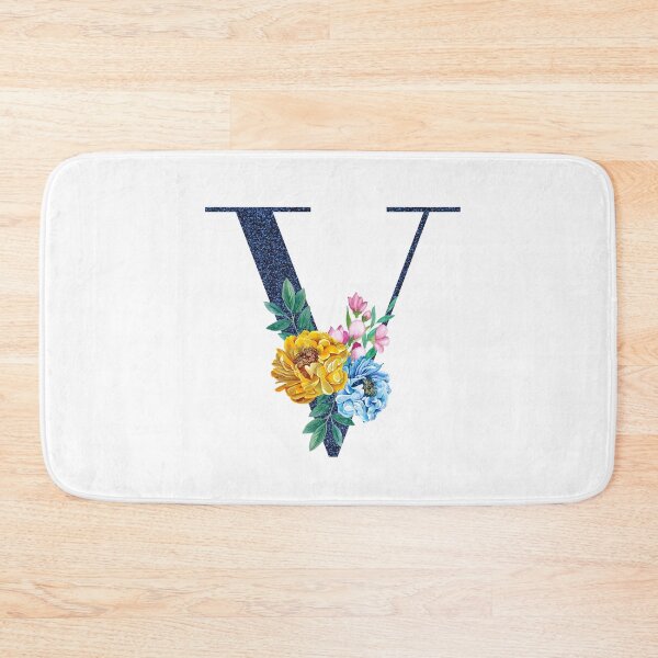 Item preview, Blue Glitter Font with Floral Bouquet Monogram V designed and sold by TheFamilyVan.