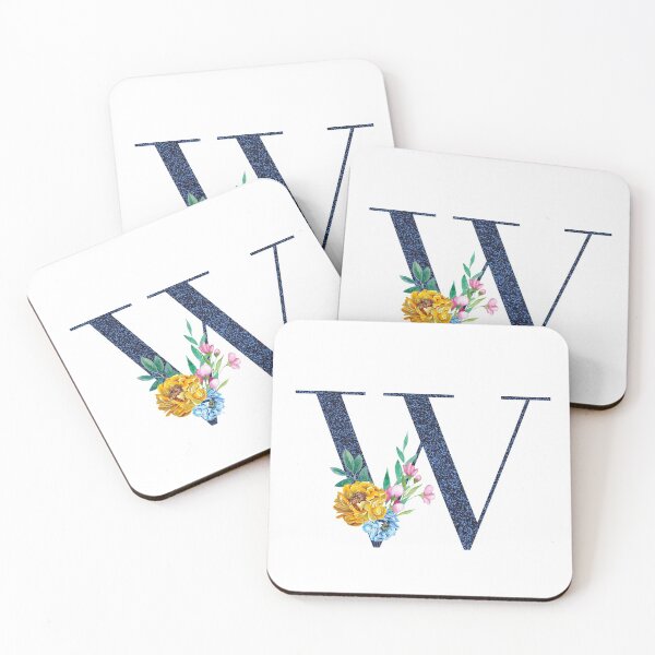Item preview, Blue Glitter Font with Floral Bouquet Monogram W designed and sold by TheFamilyVan.