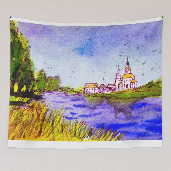 Item preview, Kamenka River Church, Suzdal Russia - Vladimir Oblast (Original Painting) designed and sold by darrenyeoart.