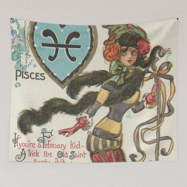 Item preview, Valentine February Pisces Astrology Sign Vintage Postcard Illustration designed and sold by DeeElle.