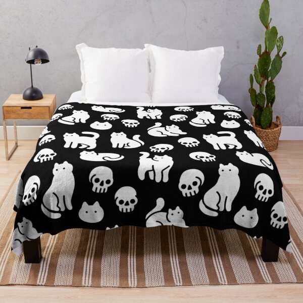 Cats and Skulls Pattern Throw Blanket