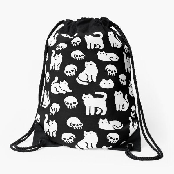 Cats and Skulls Pattern Drawstring Bag