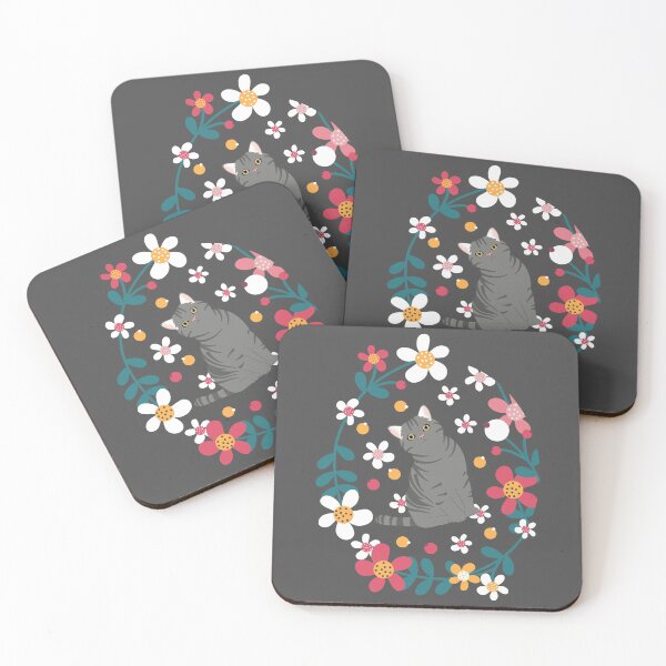Item preview, American Shorthair Cat and Flowers - Black designed and sold by lulululupaint.