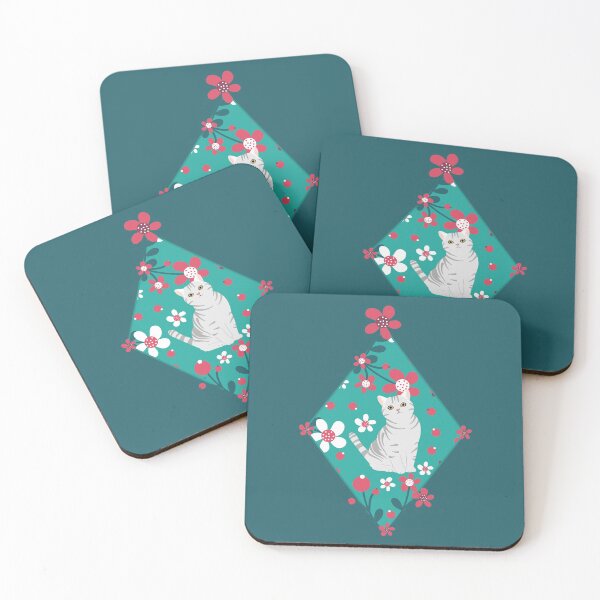 Item preview, American Shorthair Cat and Flowers - Teal designed and sold by lulululupaint.
