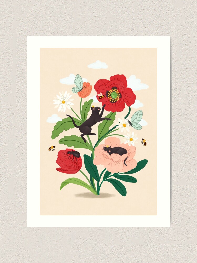 Alternate view of Tiny cats with flowers Art Print