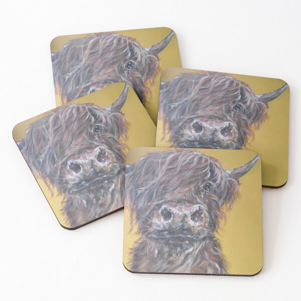 Item preview, Mini McMoo. Highland hairy cow, Heilan Scottish coo art by award-winning UK artist Sam Fenner designed and sold by SamFennerArt.
