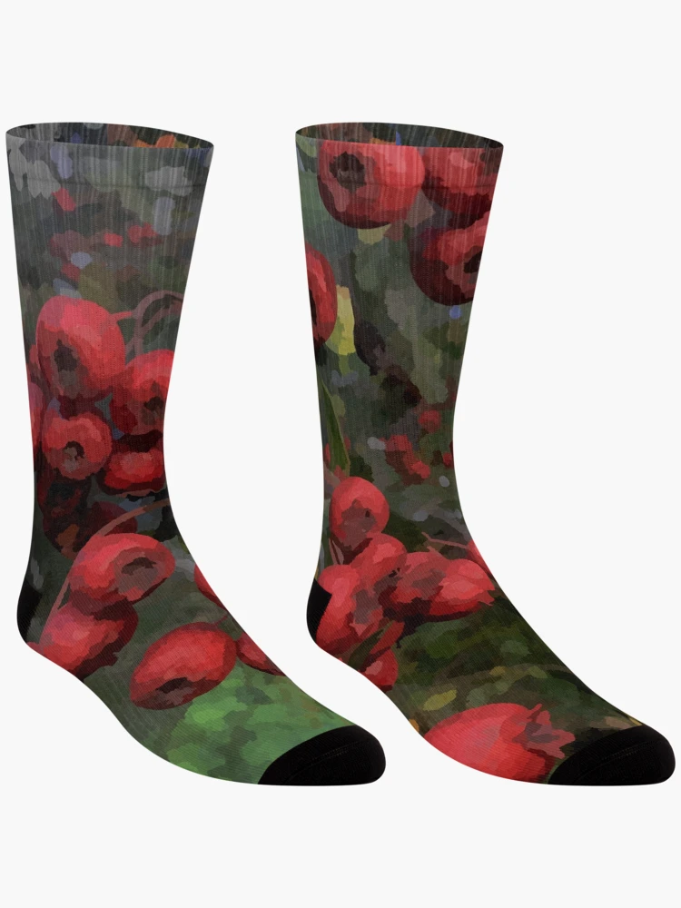 Thumbnail 3 of 5, Socks, Red Berries Impressionist Autumn designed and sold by DesignsofNote.