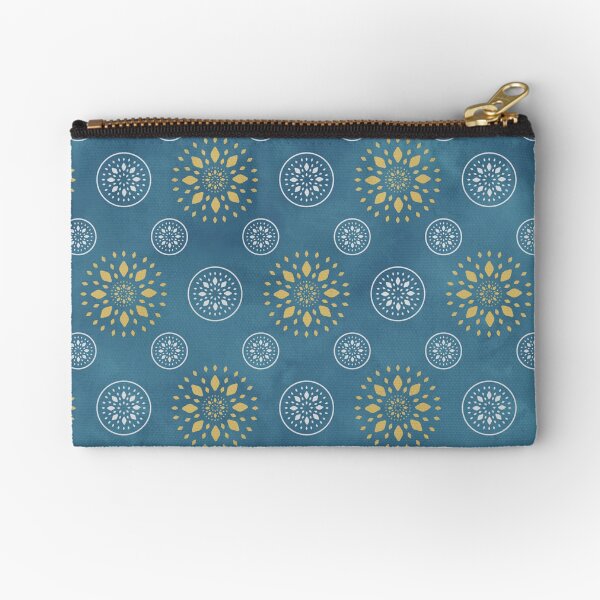 Blue and mustard seed circle pattern Zipper Pouch