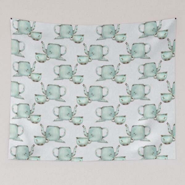Item preview, Time for Tea, Vintage Duck Egg Blue Teapot and Cup designed and sold by RosalieReeves.
