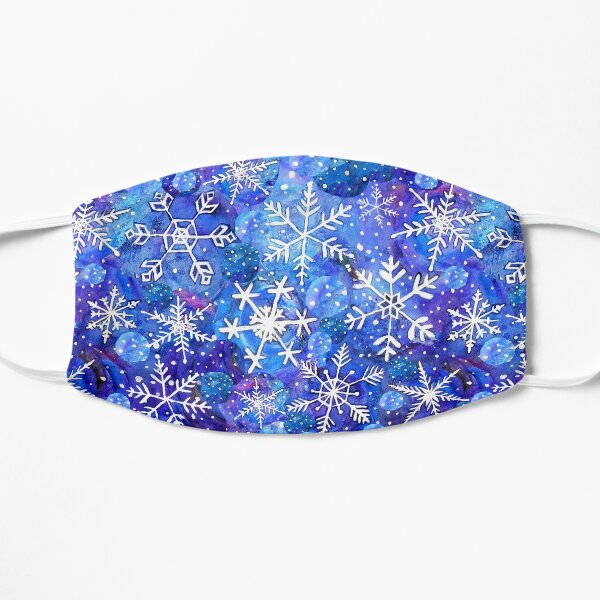 Christmas snowflake midnight sky on blue , painted in watercolor Flat Mask