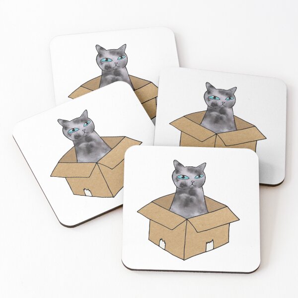 Item preview, Grey Cat in Cardboard Box designed and sold by KittyCatsJoy.