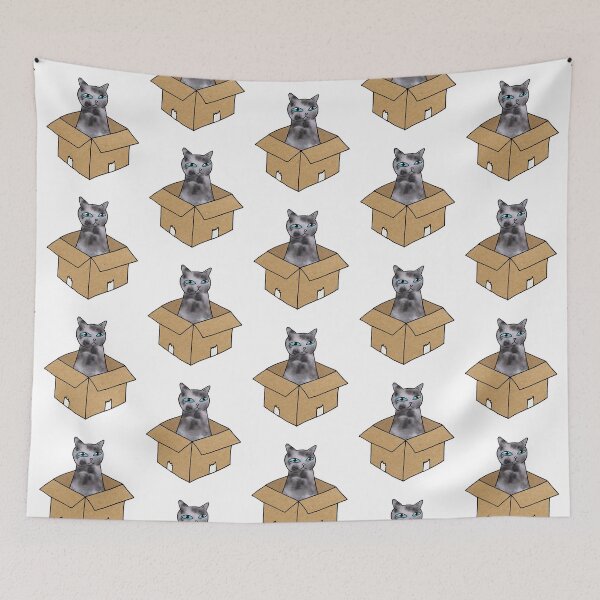 Item preview, Grey Cat in Cardboard Box designed and sold by KittyCatsJoy.