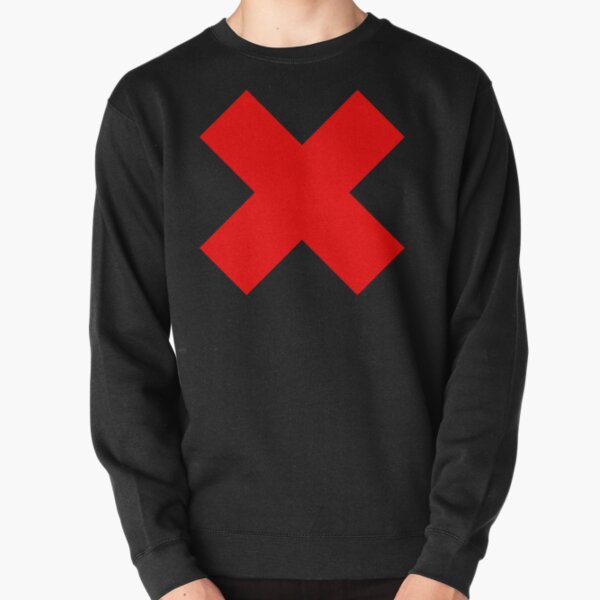 black jumper with red crosses