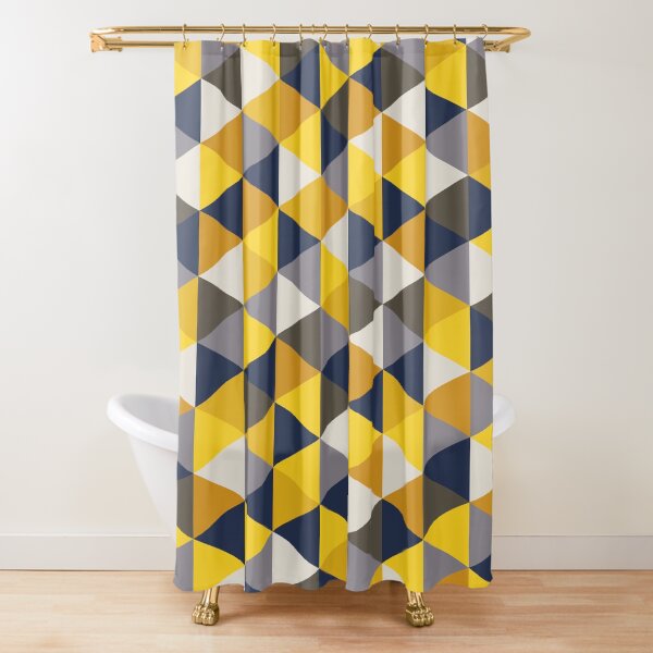 Grey, Blue and Mustard Yellow Geometric Shower Curtain