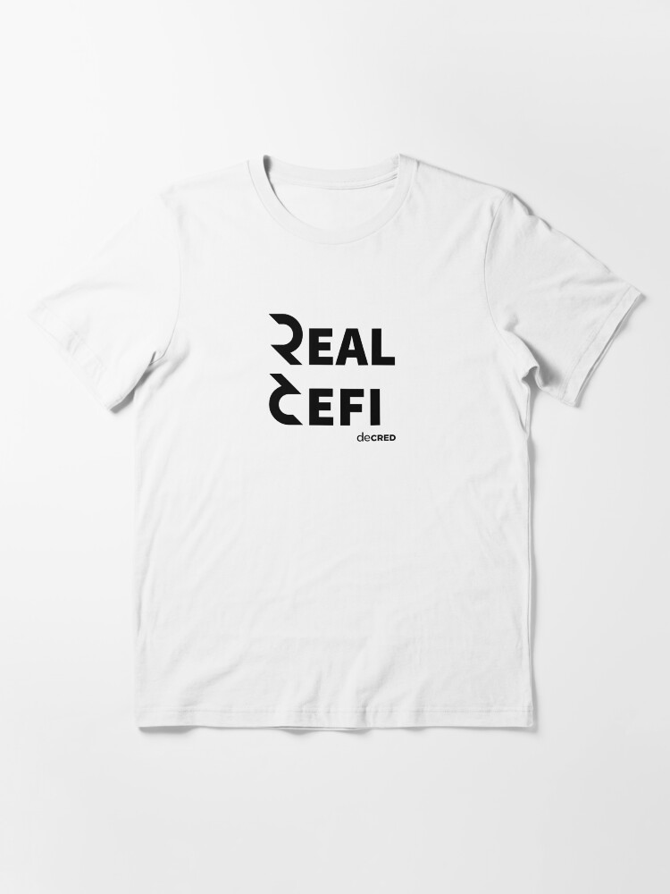 Alternate view of Decred Real Defi ™ v2 'Design timestamped by https://timestamp.decred.org/' Essential T-Shirt