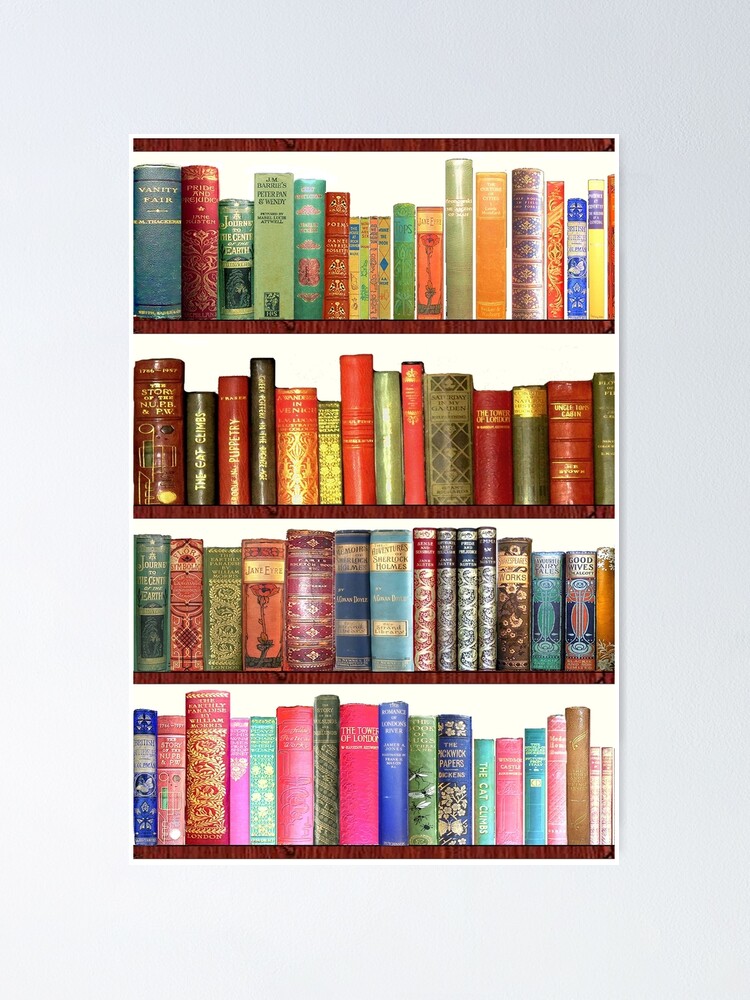 Bookworm Antique book library, vintage book shelf Poster for Sale
