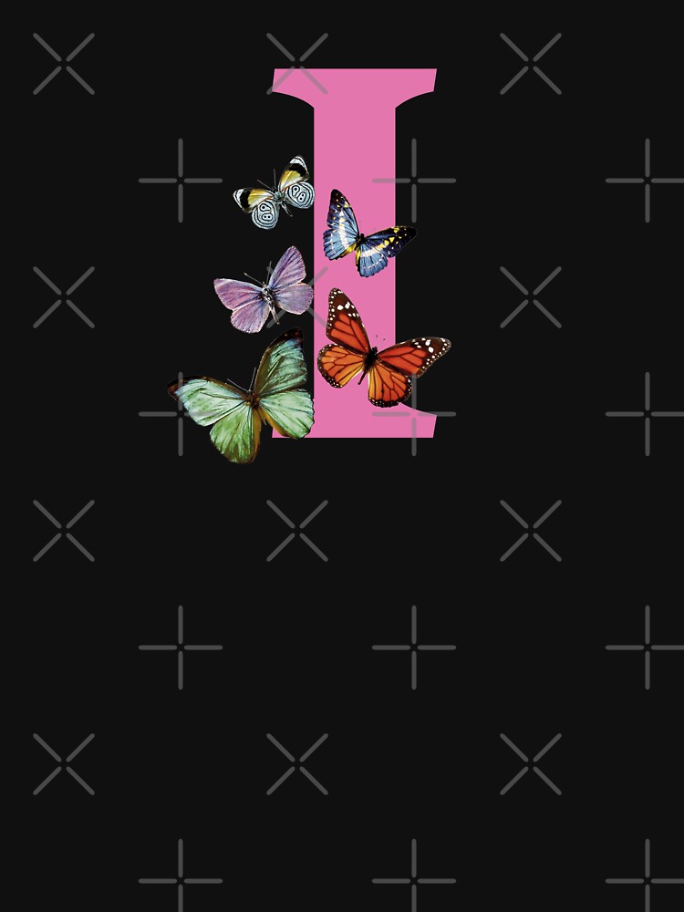 Letter pink I with colorful butterflies by ColorsHappiness