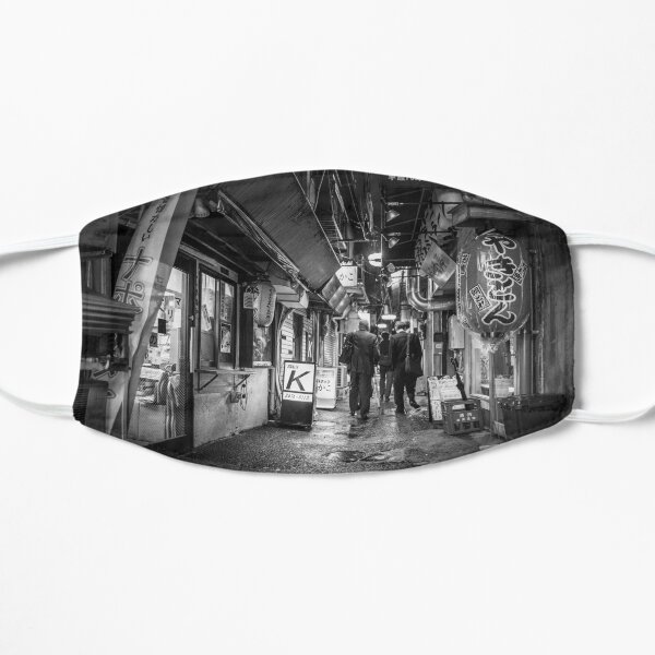 Black and White Tokyo bar alley monochrome Flat Mask