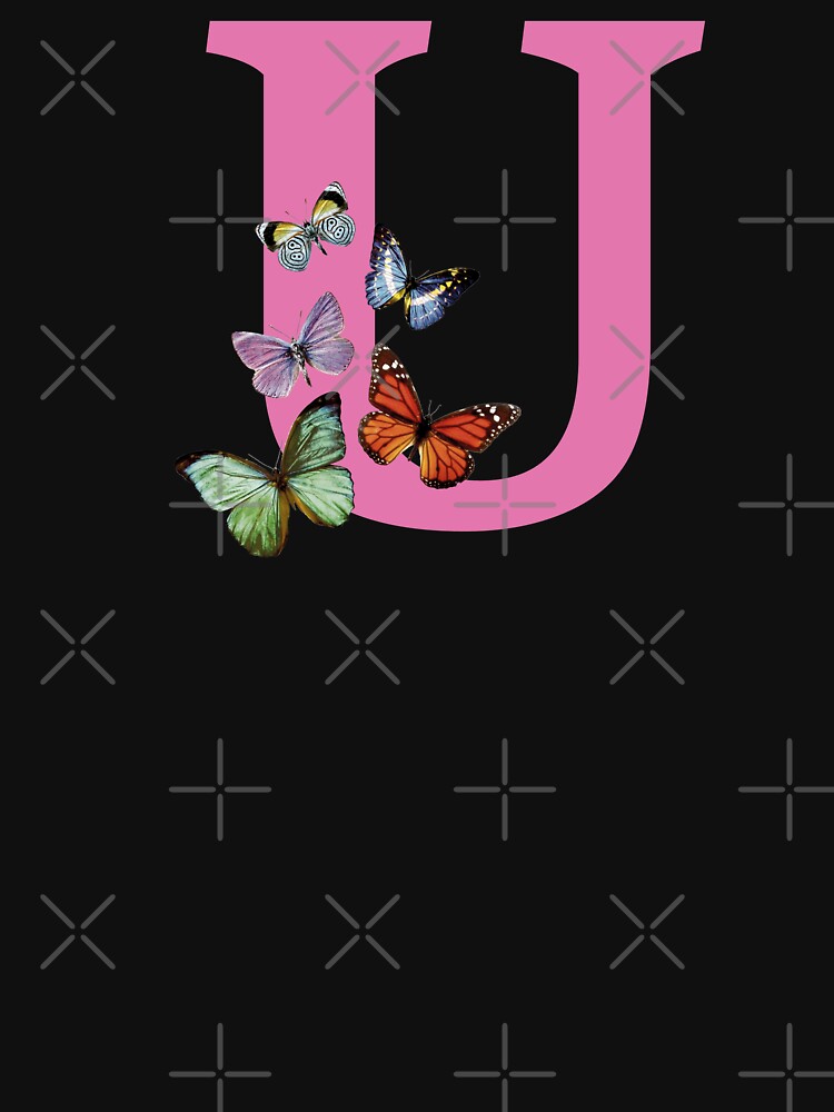 Letter pink U with colorful butterflies by ColorsHappiness