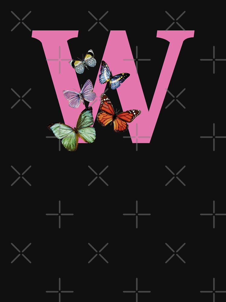 Letter pink W with colorful butterflies by ColorsHappiness