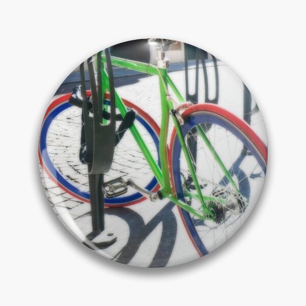Item preview, locked colored bike  parked on the sidewalk  Orton effect designed and sold by Flavio Vieri.