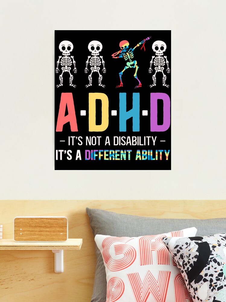 ADHD Skeleton Retro T-Shirt - 'Not A Disability, A Different Ability' | Unisex Soft Cotton Tee - View #3
