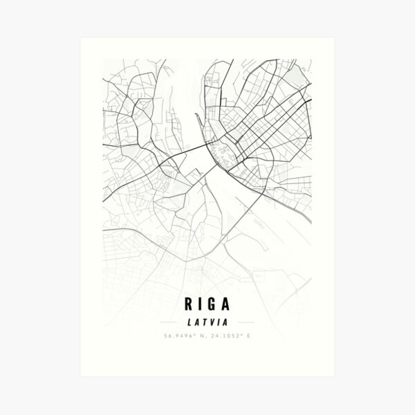Riga Map Print with Coordinates Art Print