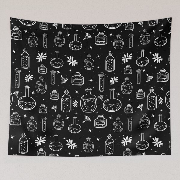 Item preview, Patrón de botellas de pociones de bruja negro designed and sold by lipemo.