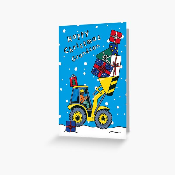 Grandson - Christmas Digger Card - 3 skin tones available! Greeting Card