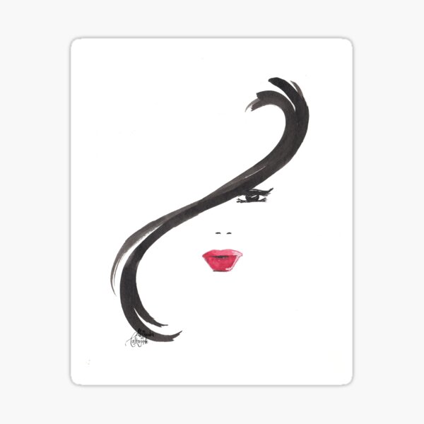 Item preview, Woman face portrait black ink strokes designed and sold by Onyria Art.