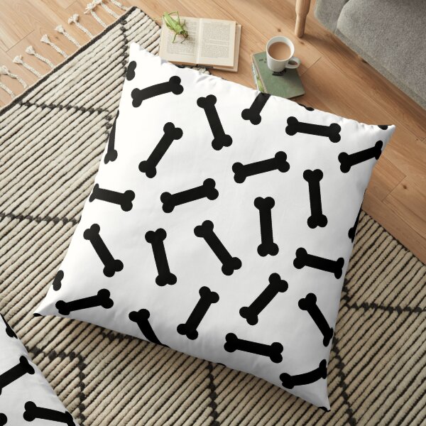 Spooky Black Bones Pattern on White Floor Pillow