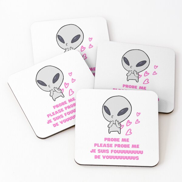 Artikelvorschau, Aliens Probe Me Please Probe Me Lustiges Alien-Geschenk Pink French Text Song Love Me Please Love Me entworfen und verkauft von Nathalie Aynié.