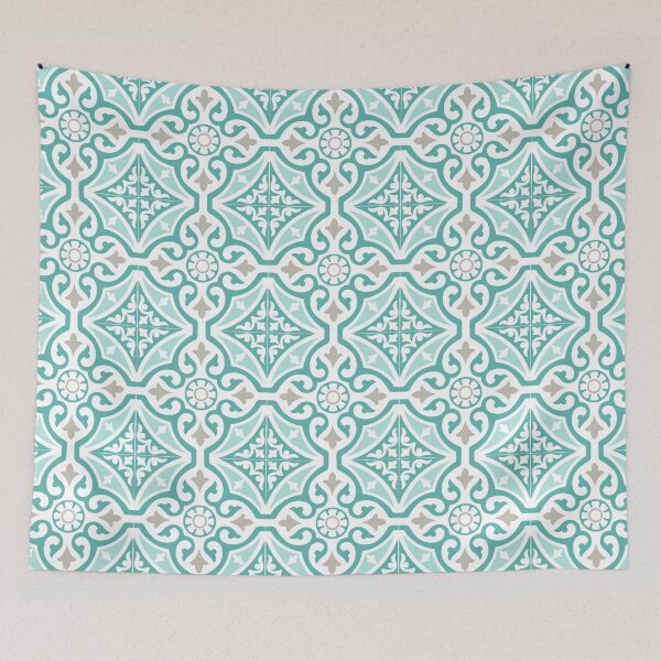 Item preview, Teal Blue and White Mexican Talavera Tile Pattern designed and sold by HotHibiscus.