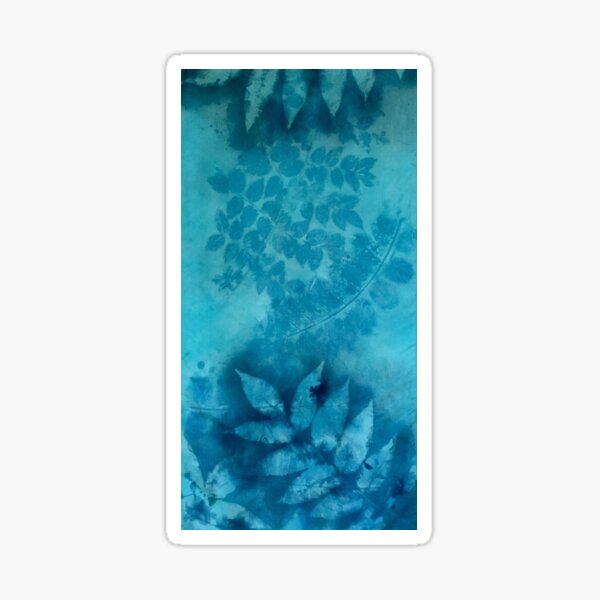 Hand-Dyed Blue Turquoise Silk Leaf Designer Eco-print Pattern Sticker